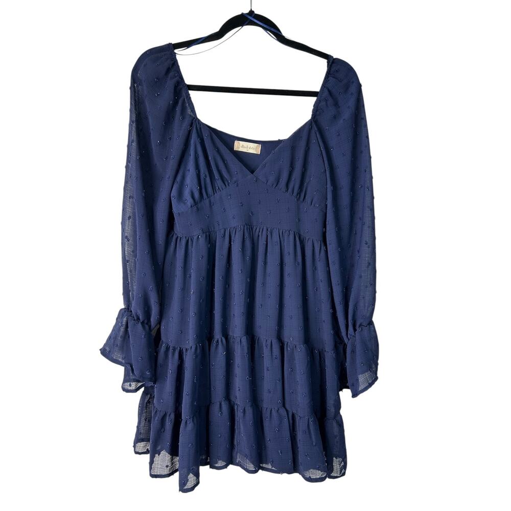 Altar'd State Dress Size M Blue Tiered Chiffon‎ Balloon Sleeve Boho Cottagecore